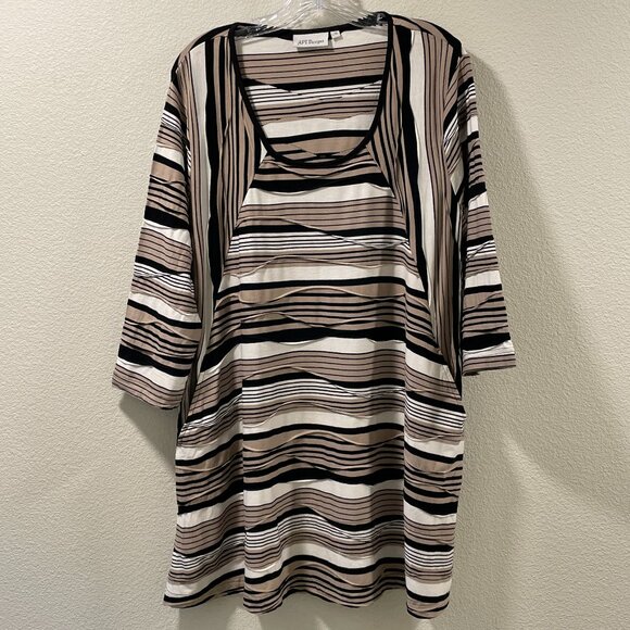 APT DESIGNS  BOHO Jersey StripeTunic Pin-tuck Accent, Black/Tan/Ivory - L/XL - Picture 1 of 8